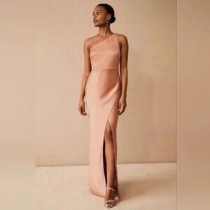 BHLDN Dylan One-Shoulder Satin Side-Slit Gown in Sedona 14